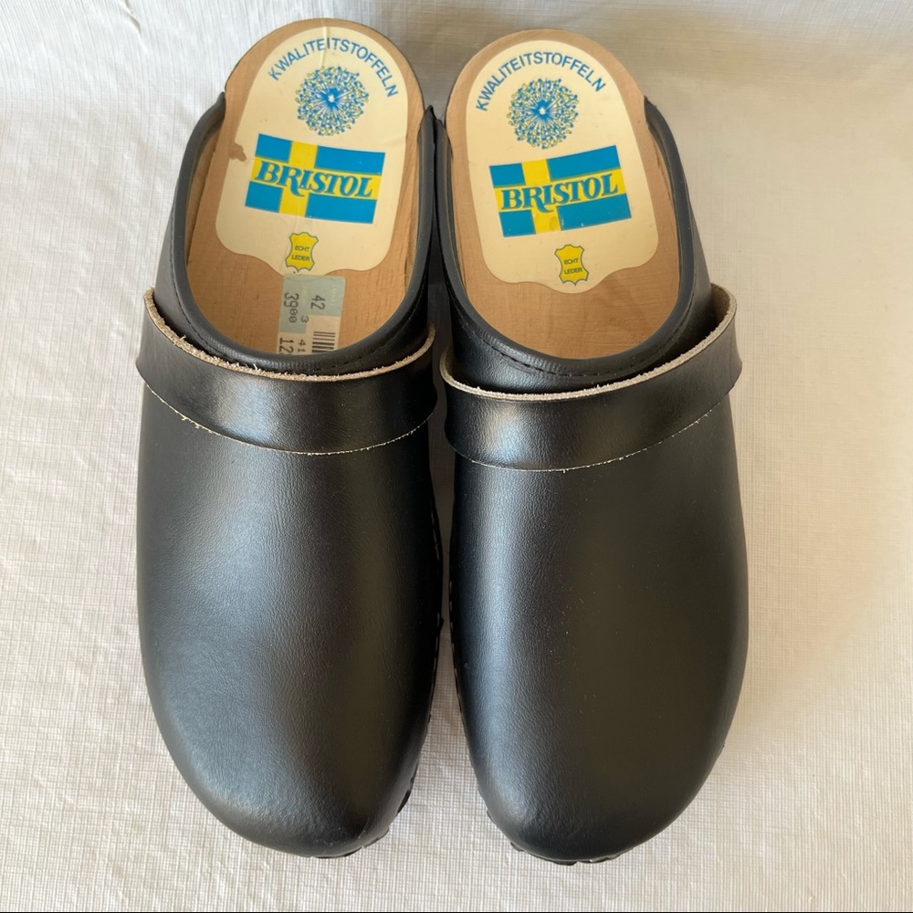 Bristol Toffeln Black Wooden Nursing Clogs Slip On Shoes